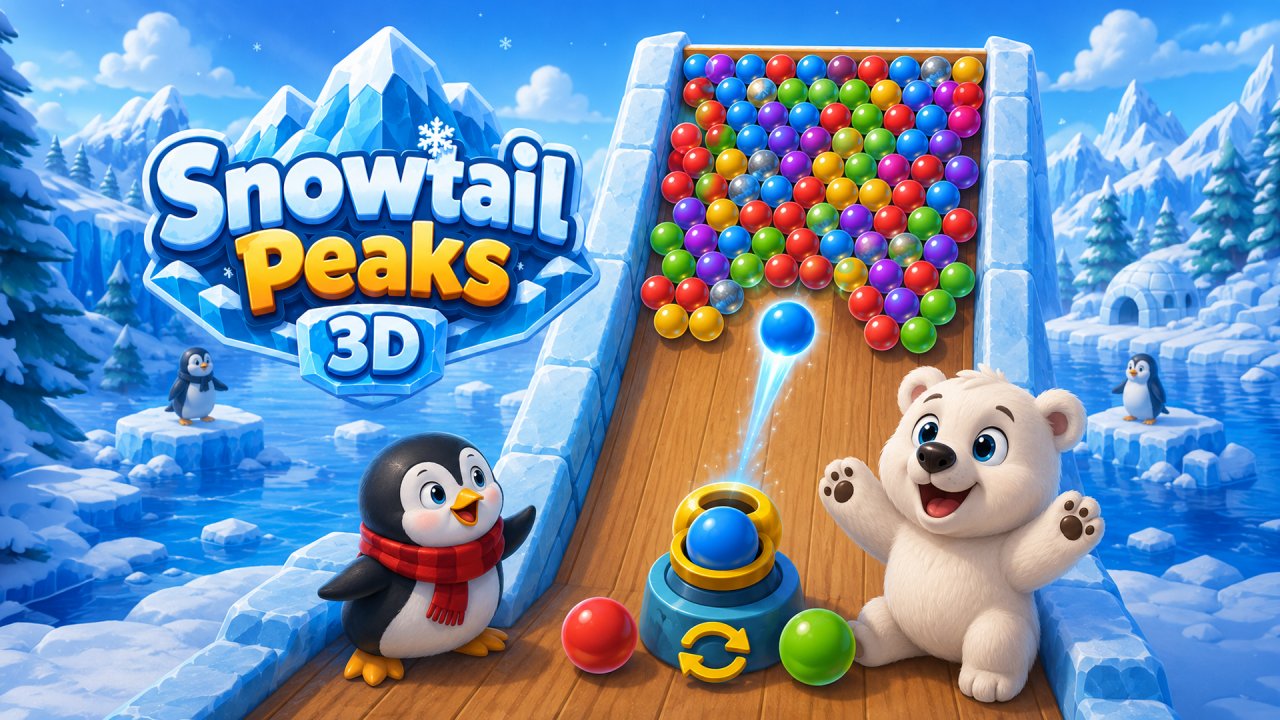 SnowTail Peaks: 3D bubble pop adventure